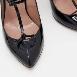 Pre Owned Gucci Black Patent Leather Beverly T-Strap Pumps Size 38
