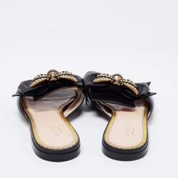 مملوكة مسبقًا صندل فلات غوتشي جلد أسود مزخرف نحلة مقاس 39