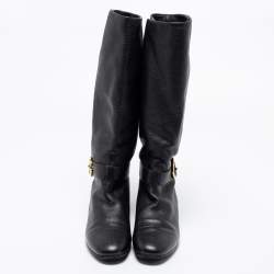 Pre Owned Gucci Black Leather Sachalin Interlocking Double G Riding Boots Size 37.5 