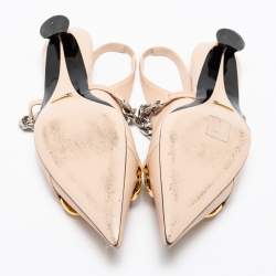 Pre Owned Gucci Beige Leather Horsebit Pointed Toe Slingback Sandals Size 38.5