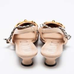 Pre Owned Gucci Beige Leather Horsebit Pointed Toe Slingback Sandals Size 38.5