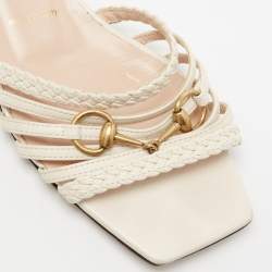 Gucci White Leather Horsebit Ketty Ankle Strap Sandals Size 37.5