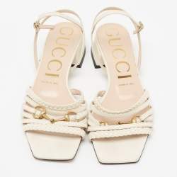 Gucci White Leather Horsebit Ketty Ankle Strap Sandals Size 37.5