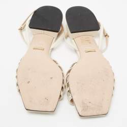 Gucci White Leather Horsebit Ketty Ankle Strap Sandals Size 37.5