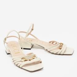 Gucci White Leather Horsebit Ketty Ankle Strap Sandals Size 37.5
