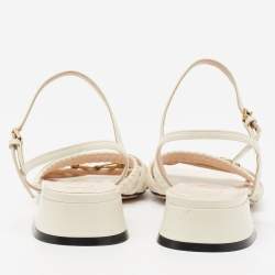 Gucci White Leather Horsebit Ketty Ankle Strap Sandals Size 37.5