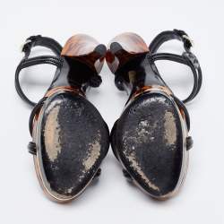 Gucci Black Patent Leather Orchid Twist Detail Tortoise Heel Platform Sandals Size 38
