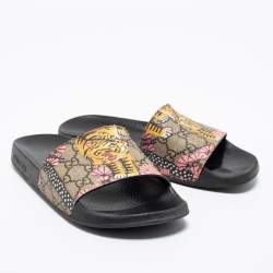 Pre Owned صندل سلايد غو تشي كانفاس سوبريم نمر بينغال جي جي أسود مقاس 38