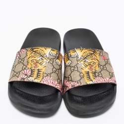Pre Owned صندل سلايد غوتشي كانفاس سوبريم نمر بينغال جي جي أسود مقاس 38