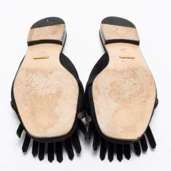 Pre Owned Gucci Black Suede GG Marmont Kiltie Mules Size 38.5