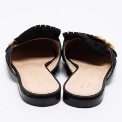 Pre Owned Gucci Black Suede GG Marmont Kiltie Mules Size 38.5