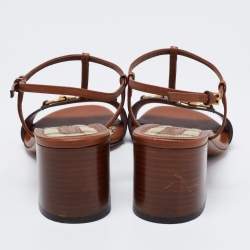 Pre Owned صندل غوتشي هورسبيت  جلد بني بسير حرف تي مقاس 39