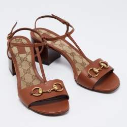 Pre Owned صندل غوتشي هورسبيت  جلد بني بسير حرف تي مقاس 39