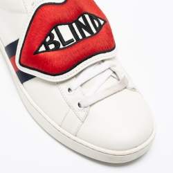 Gucci White Leather 'Blind For Love' Ace Low-Top Sneakers Size 38