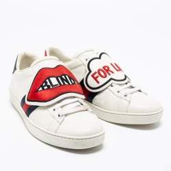 Gucci White Leather 'Blind For Love' Ace Low-Top Sneakers Size 38