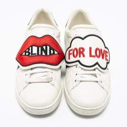 Gucci White Leather 'Blind For Love' Ace Low-Top Sneakers Size 38