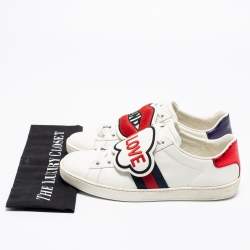 Gucci White Leather 'Blind For Love' Ace Low-Top Sneakers Size 38