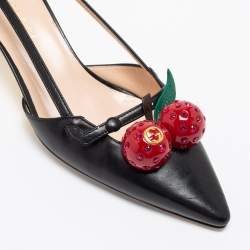 مملوكة مسبقًا Gucci Black Leather Unia Cherry Bamboo Heel Pointed Toe Pump Size 36