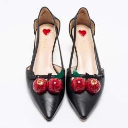 مملوكة مسبقًا Gucci Black Leather Unia Cherry Bamboo Heel Pointed Toe Pump Size 36