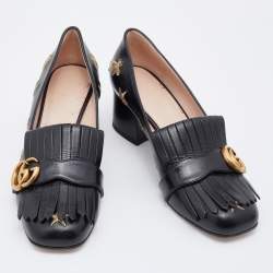 Pre Owned Gucci Black Leather GG Marmont Fringe Pumps Size 38