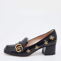 Pre Owned Gucci Black Leather GG Marmont Fringe Pumps Size 38