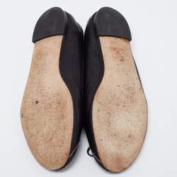Pre Owned Gucci Black Leather GG Interlocking Bow Ballet Flats Size 38