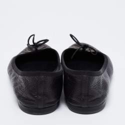 Pre Owned Gucci Black Leather GG Interlocking Bow Ballet Flats Size 38