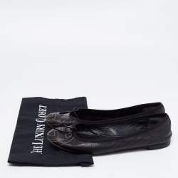 Pre Owned Gucci Black Leather GG Interlocking Bow Ballet Flats Size 38