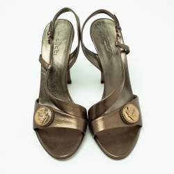Pre Owned Gucci Metallic Green Hysteria Slingback Sandals Size 39