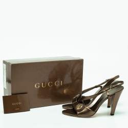 Pre Owned Gucci Metallic Green Hysteria Slingback Sandals Size 39