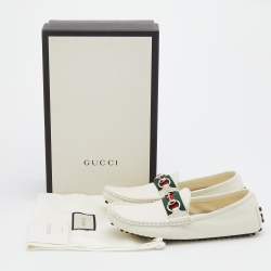 Pre Owned Gucci White Leather Web Horsebit Slip On Loafers Size 36.5