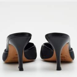 Pre Owned Gucci Black GG Canvas And Leather Horsebit Pointed Toe Mules Size 37