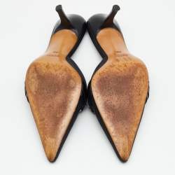 Pre Owned Gucci Black GG Canvas And Leather Horsebit Pointed Toe Mules Size 37