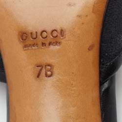 Pre Owned Gucci Black GG Canvas And Leather Horsebit Pointed Toe Mules Size 37