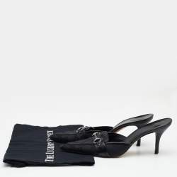 Pre Owned Gucci Black GG Canvas And Leather Horsebit Pointed Toe Mules Size 37
