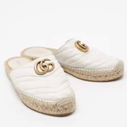 Gucci White Leather GG Marmont Espadrilles Mules Size 35.5