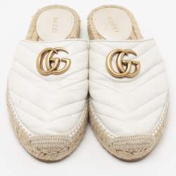 Gucci White Leather GG Marmont Espadrilles Mules Size 35.5