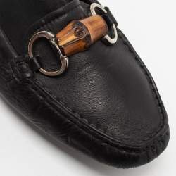 Gucci Black Leather Bamboo Horsebit Loafers Size 36.5