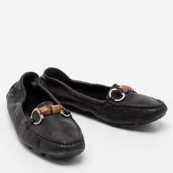 Gucci Black Leather Bamboo Horsebit Loafers Size 36.5