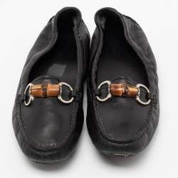Gucci Black Leather Bamboo Horsebit Loafers Size 36.5