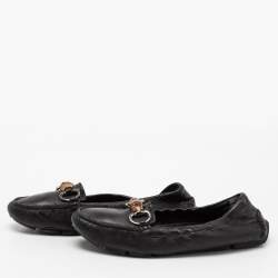 Gucci Black Leather Bamboo Horsebit Loafers Size 36.5