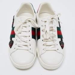 Pre Owned حذاء رياضي غوتشي أيس جلد أبيض عنق منخفض مقاس 36.5