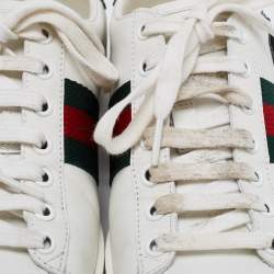 Pre Owned حذاء رياضي غوتشي أيس جلد أبيض عنق منخفض مقاس 36.5