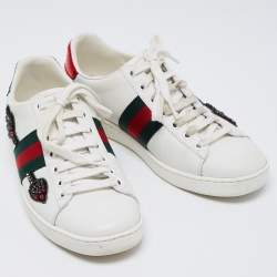 Pre Owned حذاء رياضي غوتشي أيس جلد أبيض عنق منخفض مقاس 36.5