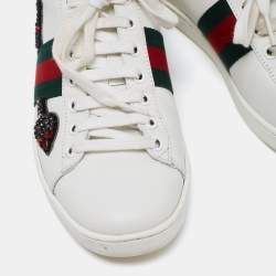 Pre Owned حذاء رياضي غوتشي أيس جلد أبيض عنق منخفض مقاس 36.5