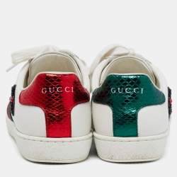 Pre Owned حذاء رياضي غوتشي أيس جلد أبيض عنق منخفض مقاس 36.5