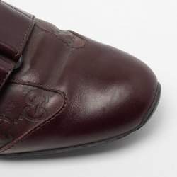 Pre Owned حذاء رياضي غوتشي جلد غوتشيسيما عنابي شريط فيلكرو مقاس 37.5