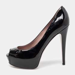 Pre Owned Gucci Black Patent Leather Peep-Toe Platform Pumps Size 39