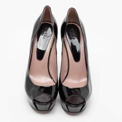 Pre Owned Gucci Black Patent Leather Peep-Toe Platform Pumps Size 39