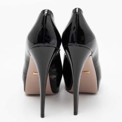 Pre Owned Gucci Black Patent Leather Peep-Toe Platform Pumps Size 39